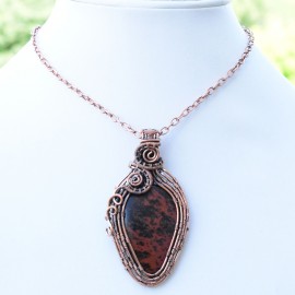 Mahogany Jasper Gemstone Handmade Copper Wire Wrapped Pendant Jewelry 2.56 Inch BZ-491
