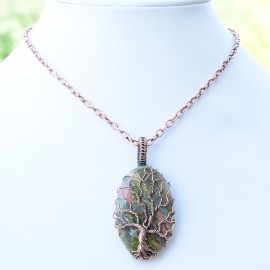 Unakite Gemstone Handmade Copper Wire Wrapped Pendant Jewelry 2.17 Inch BZ-492