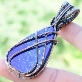 Lapis Lazuli Gemstone Handmade Copper Wire Wrapped Pendant Jewelry 2.76" BZ-497