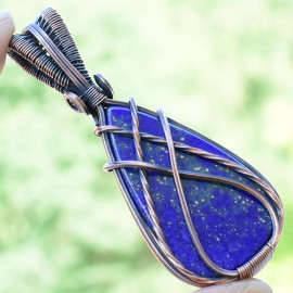 Lapis Lazuli Gemstone Handmade Copper Wire Wrapped Pendant Jewelry 2.76" BZ-497