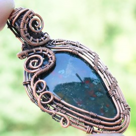 Blood Stone Gemstone Handmade Copper Wire Wrapped Pendant Jewelry 2.36 Inch BZ-498