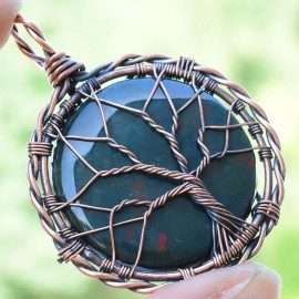 Blood Stone Gemstone Handmade Copper Wire Wrapped Pendant Jewelry 2.17 Inch BZ-500