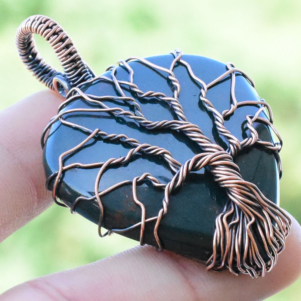 Blood Stone Gemstone Handmade Copper Wire Wrapped Pendant Jewelry 1.97 Inch BZ-502