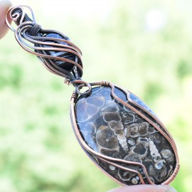 Turtella Agate Gemstone Handmade Copper Wire Wrapped Pendant Jewelry 3.35 Inch BZ-507