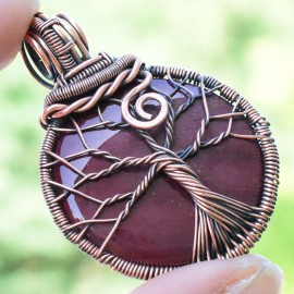 Mookaite Gemstone Handmade Copper Wire Wrapped Pendant Jewelry 1.77 Inch BZ-513