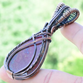 Ocean Jasper Gemstone Handmade Copper Wire Wrapped Pendant Jewelry 2.76" BZ-519