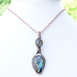 Labradorite Gemstone Handmade Copper Wire Wrapped Pendant Jewelry 2.56 Inch BZ-521