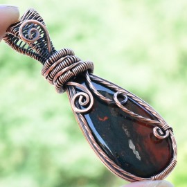 Blood Stone Gemstone Handmade Copper Wire Wrapped Pendant Jewelry 2.56 Inch BZ-527