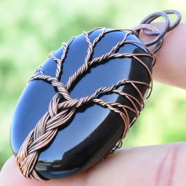 Black Onyx Gemstone Handmade Copper Wire Wrapped Pendant Jewelry 2.17 Inch BZ-529