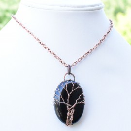 Black Onyx Gemstone Handmade Copper Wire Wrapped Pendant Jewelry 2.17 Inch BZ-529