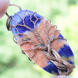 Sodalite Gemstone Handmade Copper Wire Wrapped Pendant Jewelry 2.56 Inch BZ-534