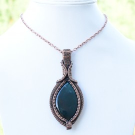 Blood Stone Gemstone Handmade Copper Wire Wrapped Pendant Jewelry 3.55 Inch BZ-548