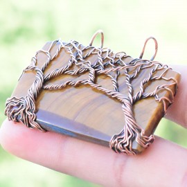 Tiger Eye Gemstone Handmade Copper Wire Wrapped Pendant Jewelry 1.58 Inch BZ-552