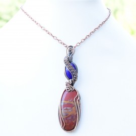 Noreena Jasper Gemstone Handmade Copper Wire Wrapped Pendant Jewelry 3.35 Inch BZ-561