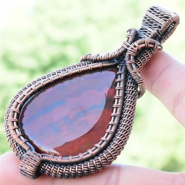 Blood Stone Gemstone Handmade Copper Wire Wrapped Pendant Jewelry 3.15 Inch BZ-568