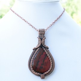 Blood Stone Gemstone Handmade Copper Wire Wrapped Pendant Jewelry 3.15 Inch BZ-568