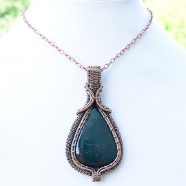 Blood Stone Gemstone Handmade Copper Wire Wrapped Pendant Jewelry 3.15 Inch BZ-569