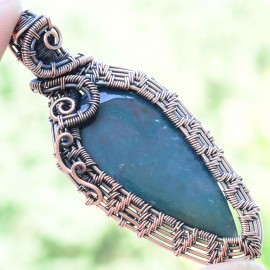 Blood Stone Gemstone Handmade Copper Wire Wrapped Pendant Jewelry 2.96 Inch BZ-570