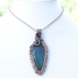 Blood Stone Gemstone Handmade Copper Wire Wrapped Pendant Jewelry 2.96 Inch BZ-570