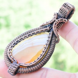 Bostwana Agate Gemstone Handmade Copper Wire Wrapped Pendant Jewelry 3.15 Inch BZ-572