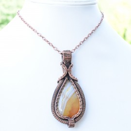 Bostwana Agate Gemstone Handmade Copper Wire Wrapped Pendant Jewelry 3.15 Inch BZ-572