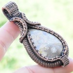 Fossil Coral Gemstone Handmade Copper Wire Wrapped Pendant Jewelry 2.76" BZ-576