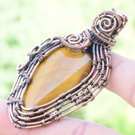 Tiger Eye Gemstone Handmade Copper Wire Wrapped Pendant Jewelry 2.56 Inch BZ-578