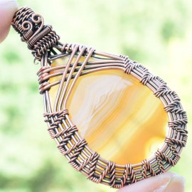 Bostwana Agate Gemstone Handmade Copper Wire Wrapped Pendant Jewelry 2.56 Inch BZ-581