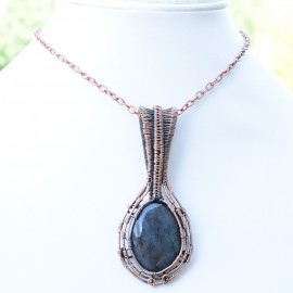 Labradorite Gemstone Handmade Copper Wire Wrapped Pendant Jewelry 2.96 Inch BZ-583