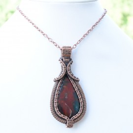 Blood Stone Gemstone Handmade Copper Wire Wrapped Pendant Jewelry 3.15 Inch BZ-585