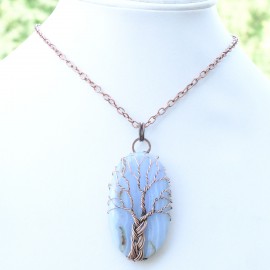 Blue Lace Agate Gemstone Handmade Copper Wire Wrapped Pendant Jewelry 2.76 Inch BZ-586