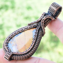 Maligano Jasper Gemstone Handmade Copper Wire Wrapped Pendant Jewelry 3.15 Inch BZ-587