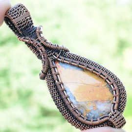 Maligano Jasper Gemstone Handmade Copper Wire Wrapped Pendant Jewelry 3.15 Inch BZ-587