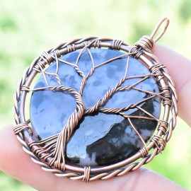 Fruit Jasper Gemstone Handmade Copper Wire Wrapped Pendant Jewelry 2.36" BZ-590