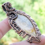 Fossil Coral Gemstone Handmade Copper Wire Wrapped Pendant Jewelry 2.56" BZ-599
