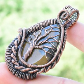 Ocean Jasper Gemstone Handmade Copper Wire Wrapped Pendant Jewelry 2.36" BZ-601