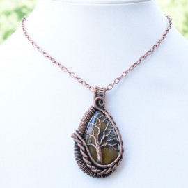Ocean Jasper Gemstone Handmade Copper Wire Wrapped Pendant Jewelry 2.36" BZ-601