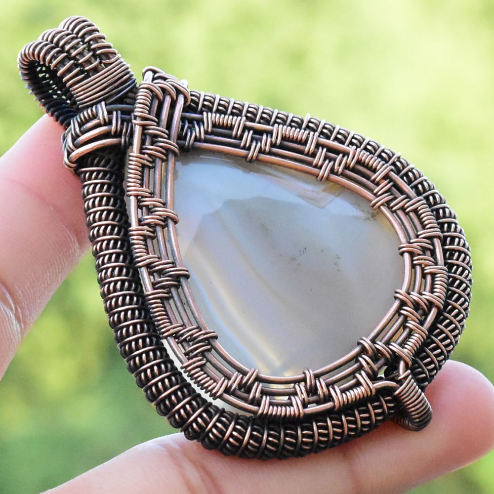 Bostwana Agate Gemstone Handmade Copper Wire Wrapped Pendant Jewelry 2.56 Inch BZ-606
