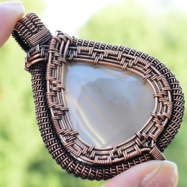 Bostwana Agate Gemstone Handmade Copper Wire Wrapped Pendant Jewelry 2.56 Inch BZ-606