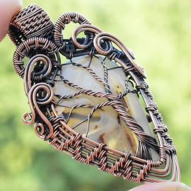 Montana Agate Gemstone Handmade Copper Wire Wrapped Pendant Jewelry 2.56 Inch BZ-607
