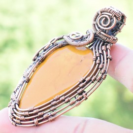 Mookaite Gemstone Handmade Copper Wire Wrapped Pendant Jewelry 2.76 Inch BZ-616