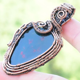 Blood Stone Gemstone Handmade Copper Wire Wrapped Pendant Jewelry 2.36 Inch BZ-621