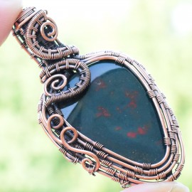 Blood Stone Gemstone Handmade Copper Wire Wrapped Pendant Jewelry 2.36 Inch BZ-621