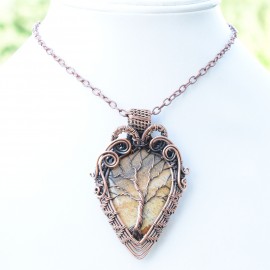 Picture Jasper Gemstone Handmade Copper Wire Wrapped Pendant Jewelry 2.56 Inch BZ-622