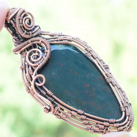 Blood Stone Gemstone Handmade Copper Wire Wrapped Pendant Jewelry 2.76 Inch BZ-629