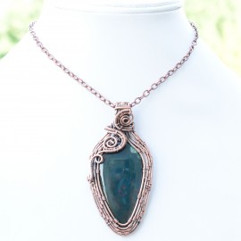 Blood Stone Gemstone Handmade Copper Wire Wrapped Pendant Jewelry 2.76 Inch BZ-629