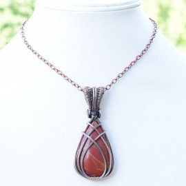 Mookaite Gemstone Handmade Copper Wire Wrapped Pendant Jewelry 2.56 Inch BZ-633