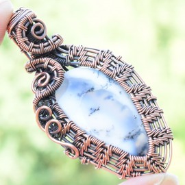 Dendrite Opal Gemstone Handmade Copper Wire Wrapped Pendant Jewelry 2.36 Inch BZ-636