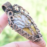 Fossil Coral Gemstone Handmade Copper Wire Wrapped Pendant Jewelry 3.15" BZ-637