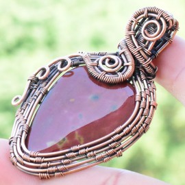 Blood Stone Gemstone Handmade Copper Wire Wrapped Pendant Jewelry 2.36 Inch BZ-640
